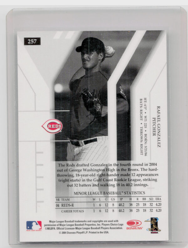 2004 Donruss Elite Extra Edition Rafael Gonzalez AU RC SN603 #257 Reds - Image 3