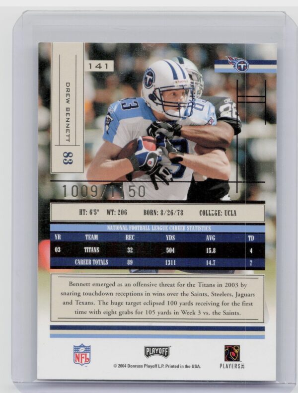 2004 Playoff Absolute Memorabilia Drew Bennett /1150 #141 Titans - Image 3