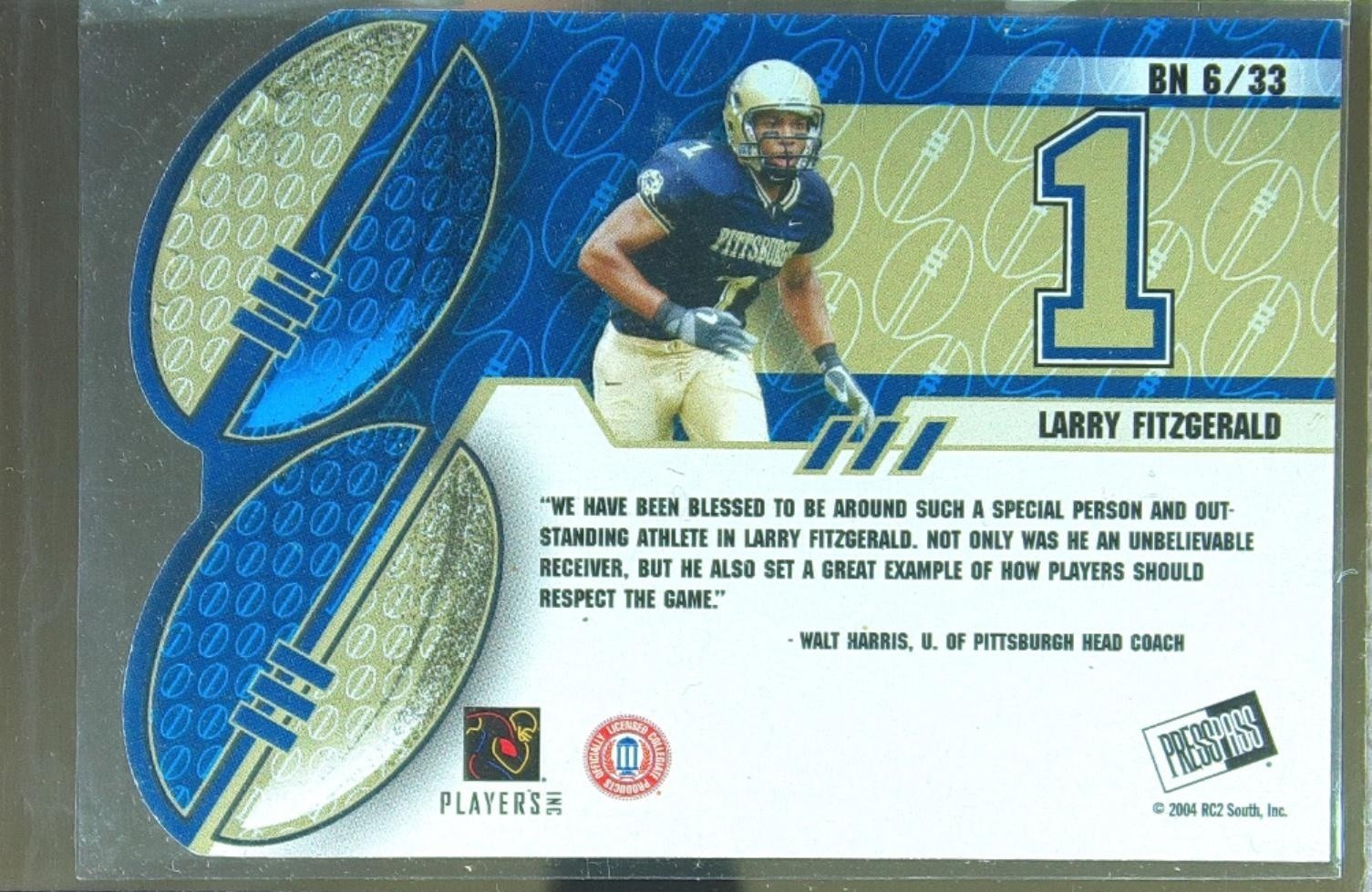 2004 Press Pass Larry Fitzgerald #BN6 Panthers Big Numbers - Image 3