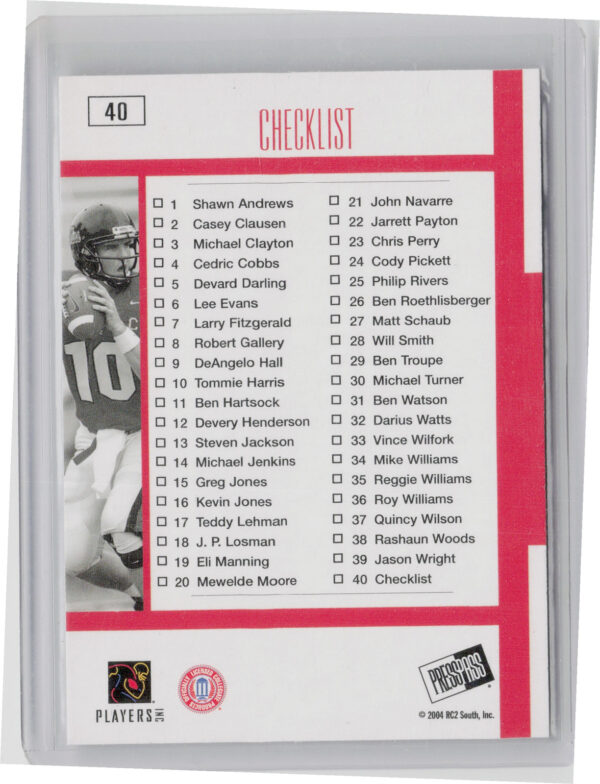 2004 Press Pass SE Eli Manning #40 Rebels - Image 3