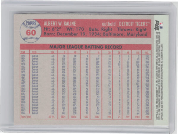 2004 Topps All-Time Fan Favorites Al Kaline #60 Tigers - Image 3