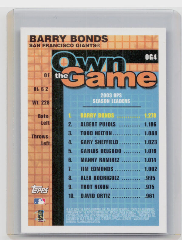 2004 Topps Barry Bonds #OG4 Giants Own the Game - Image 3