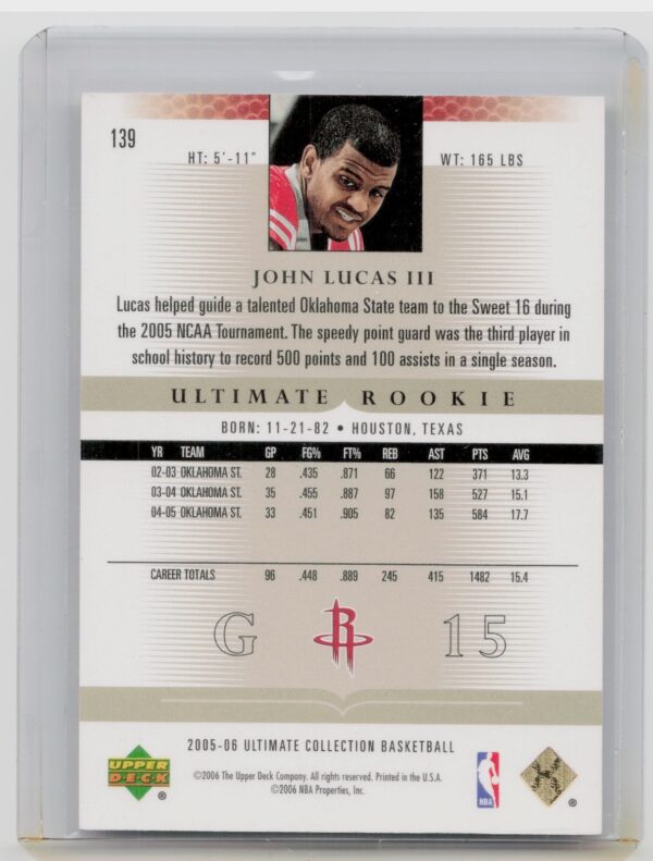 2005-06 Upper Deck Ultimate Collection John Lucas III RC SN750 #139 Rockets - Image 3