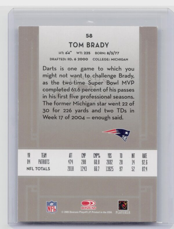 2005 Donruss Classics Tom Brady #58 Patriots - Image 3