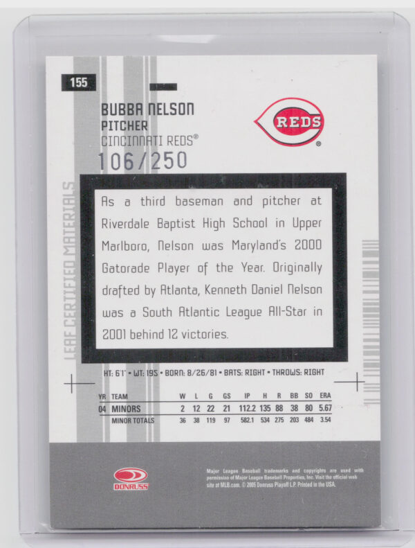 2005 Leaf Certified Materials Bubba Nelson AU SN250 #155 Reds Mirror Autograph R - Image 3