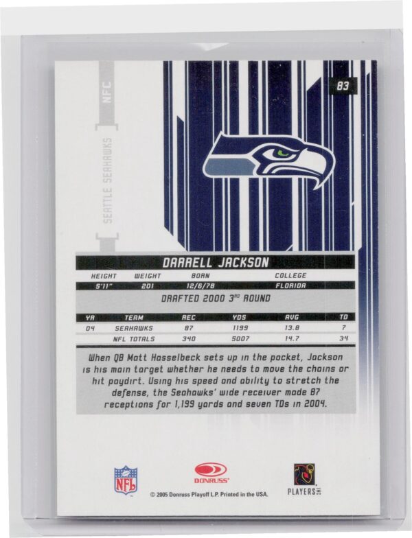2005 Leaf Rookies & Stars Longevity Darrell Jackson Black /99 #83 Seahawks - Image 3