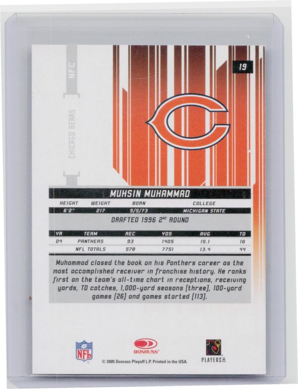 2005 Leaf Rookies & Stars Longevity Muhsin Muhammad Black /99 #19 Bears - Image 3