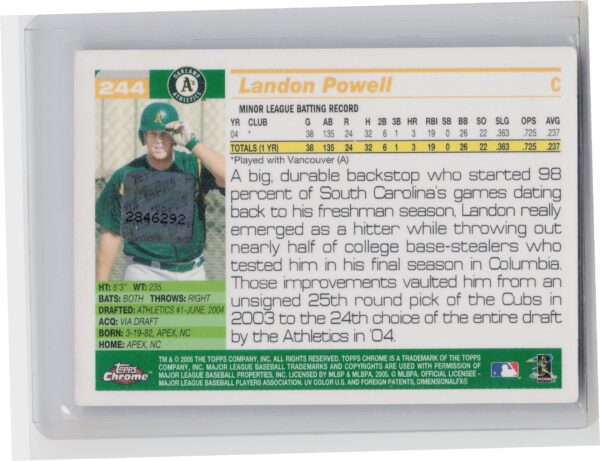 2005 Topps Chrome Landon Powell AU RC #244 Athletics - Image 3