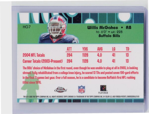 2005 Topps Chrome Willis McGahee #HG7 Bills Golden Anniversary Hidden Gold - Image 3