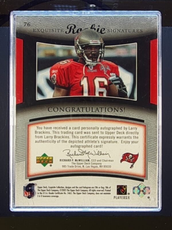 2005 UD Exquisite Collection Larry Brackins Auto /150 RC #76 Buccaneers - Image 3