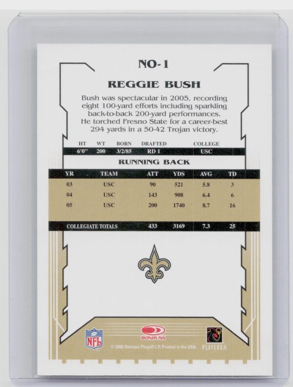 2006 Donruss Thanksgiving Classics Reggie Bush #24 Saints - Image 3
