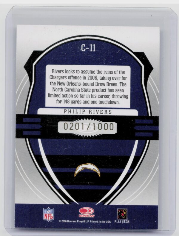 2006 Leaf Rookies & Stars Philip Rivers /1000 #C-11 Chargers Crusade Red - Image 3