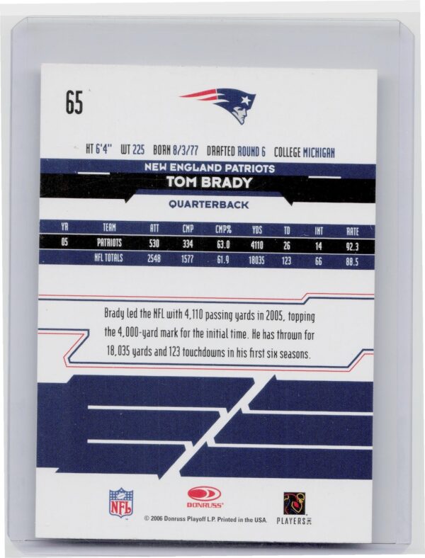 2006 Leaf Rookies & Stars Tom Brady #65 Patriots - Image 3