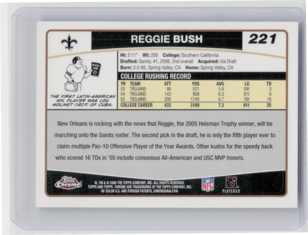 2006 Topps Chrome Reggie Bush RC #221 Saints - Image 3