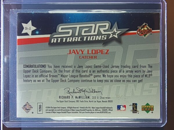 2006 Upper Deck Javy Lopez MEM #SA-JL Orioles Star Attractions Materials - Image 3
