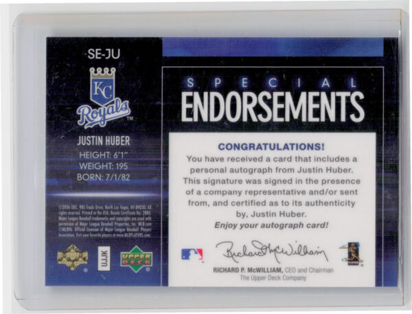 2006 Upper Deck Special F/X Justin Huber AU #SE-JU Royals Special Endorsements - Image 3