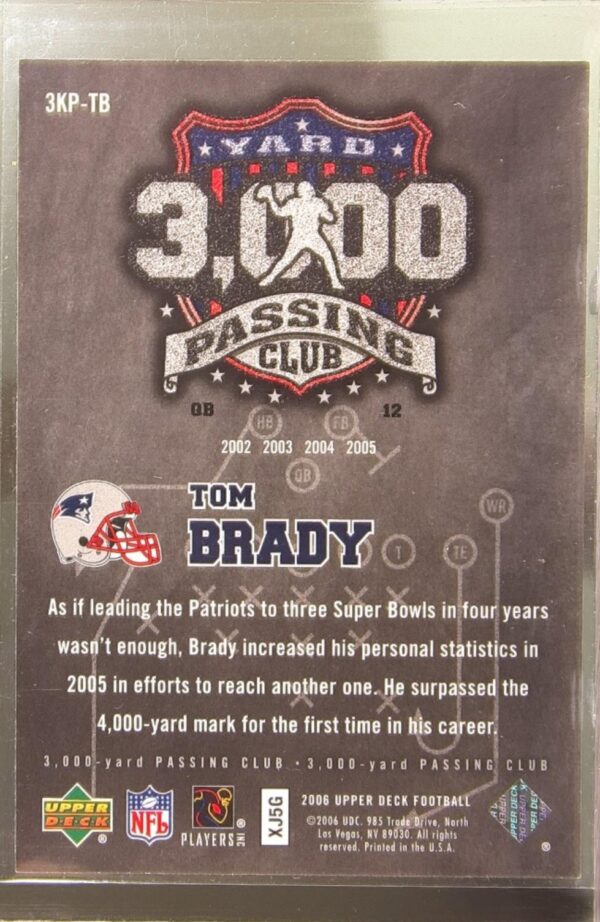 2006 Upper Deck Tom Brady #3KP-TB Patriots 3000 Yard Passing Club - Image 3