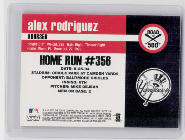 2007 Bowman Heritage Alex Rodriguez #ARHR356 Yankees Alex Rodriguez: Road to 500 - Image 3