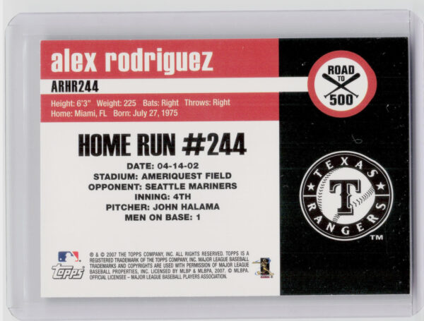 2007 Topps Chrome Alex Rodriguez #ARHR244 Rangers Alex Rodriguez: Road to 500 - Image 3
