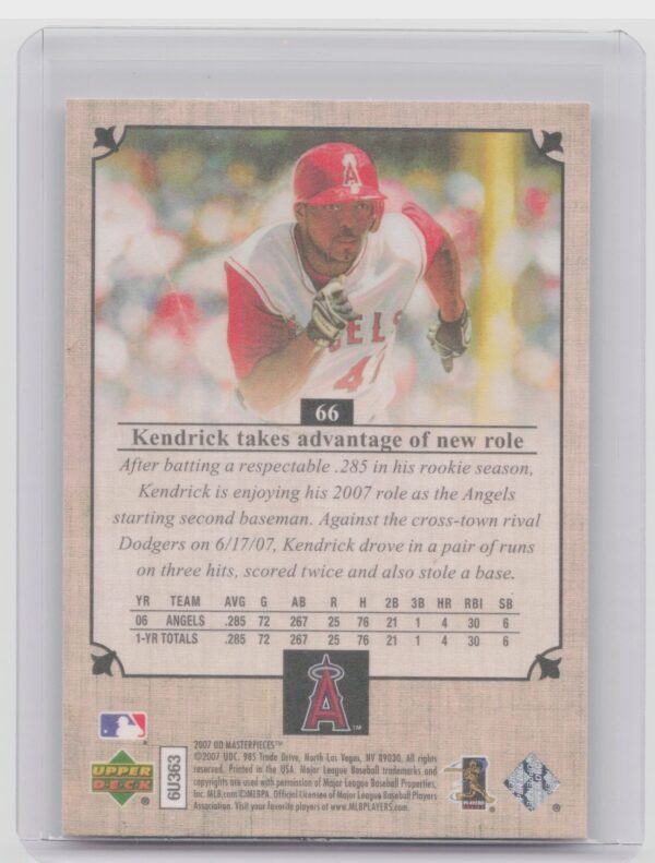 2007 Upper Deck Masterpieces Howie Kendrick #66 Angels - Image 3