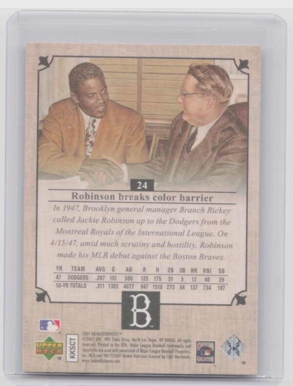 2007 Upper Deck Masterpieces Jackie Robinson #24 Dodgers - Image 3