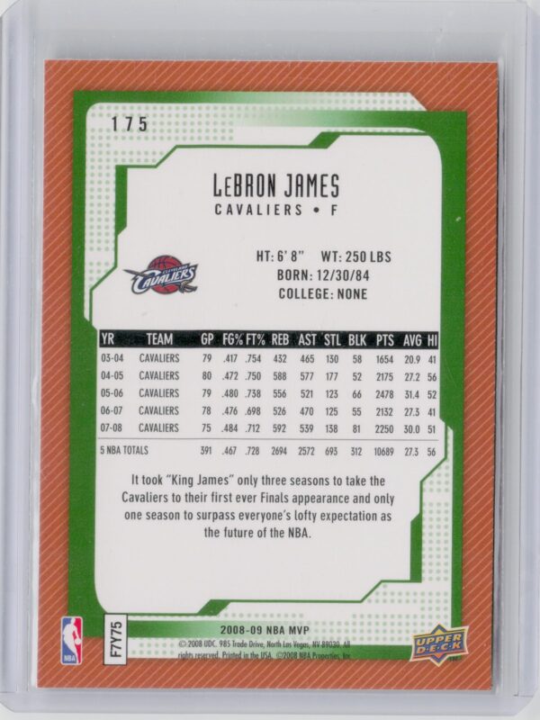 2008-09 Upper Deck MVP LeBron James #175 Cavaliers - Image 3