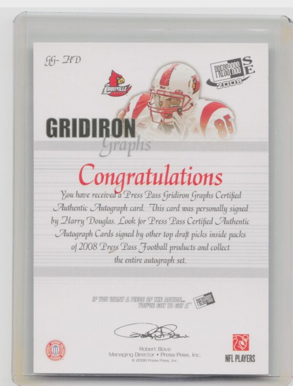 2008 Press Pass SE Harry Douglas AU SN25 #GGHD Cardinals Gridiron Graphs Green - Image 3