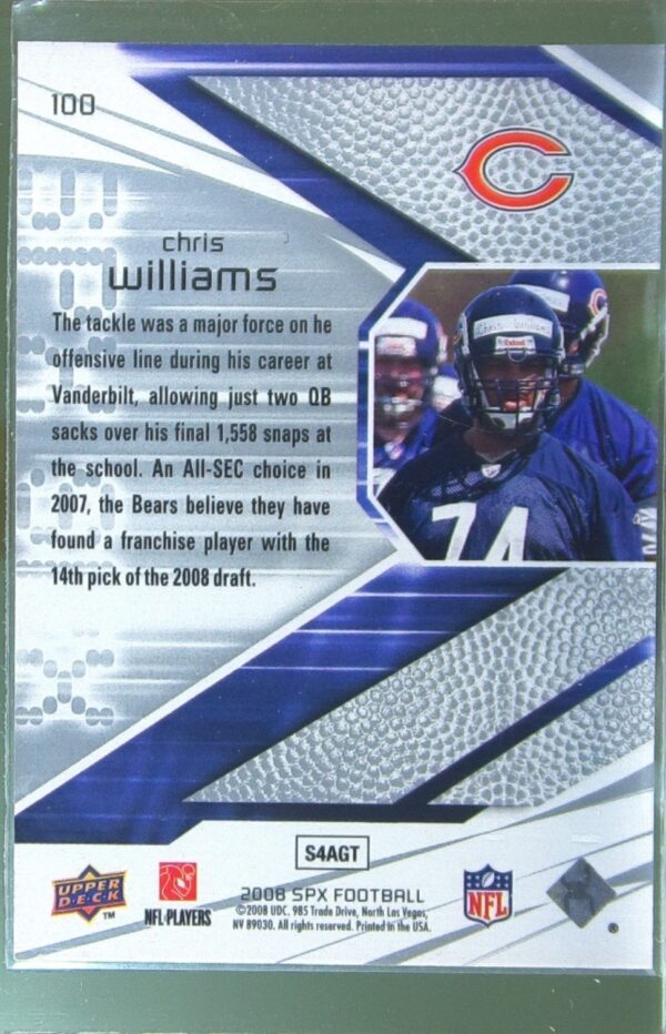2008 SPx Chris Williams Green Holofoil Rookies /499 #100 Bears - Image 3