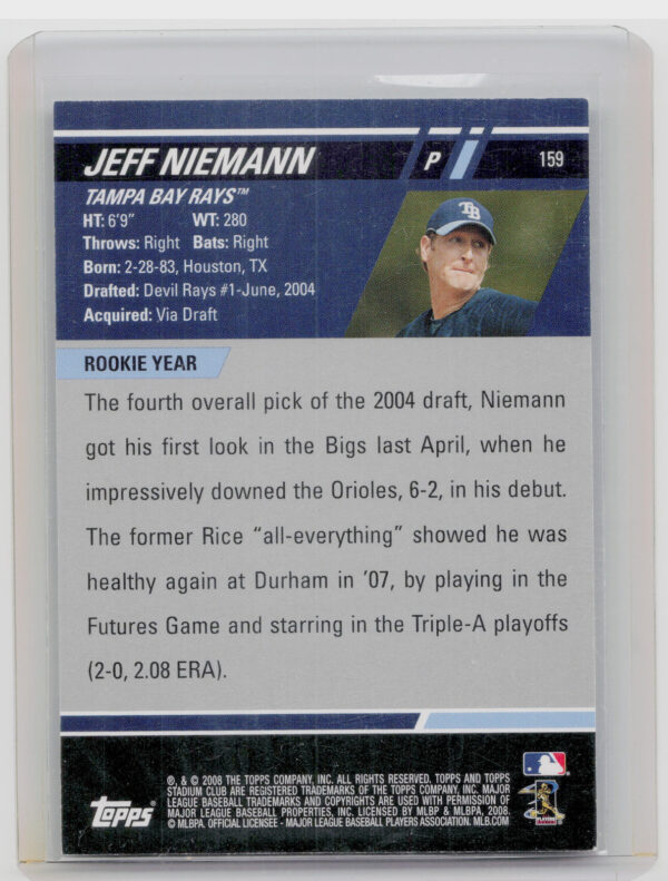 2008 Stadium Club Jeff Niemann AU #159 Rays - Image 3