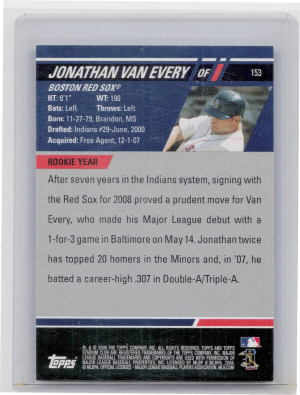 2008 Stadium Club Jonathan Van Every AU RC #153 Sox - Image 3