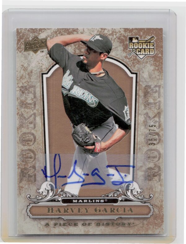 2008 Upper Deck A Piece of History Harvey Garcia AU SN75 #116 Marlins Rookie Aut