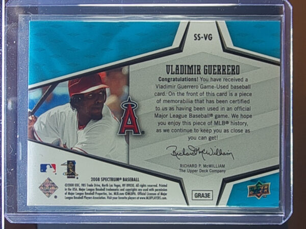 2008 Upper Deck Spectrum Vladimir Guerrero SN15 MEM #SS-VG Angels Spectrum Swatc - Image 3