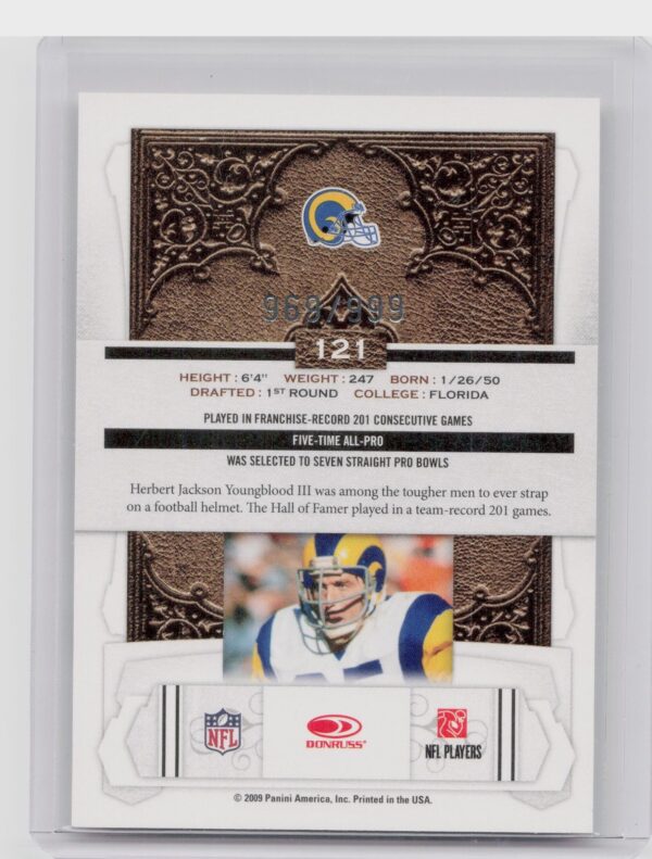 2009 Donruss Classics Jack Youngblood /999 #121 Rams - Image 3