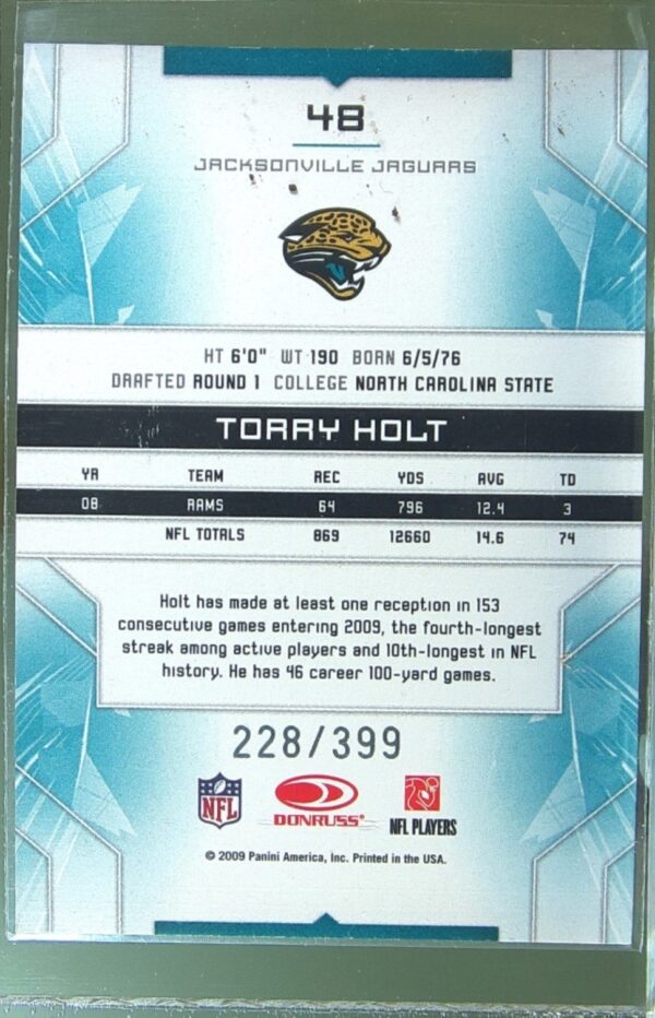 2009 Donruss Limited Torry Holt /399 #48 Jaguars - Image 3