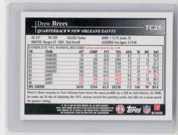 2009 Topps Chrome Drew Brees #TC26 Saints - Image 3