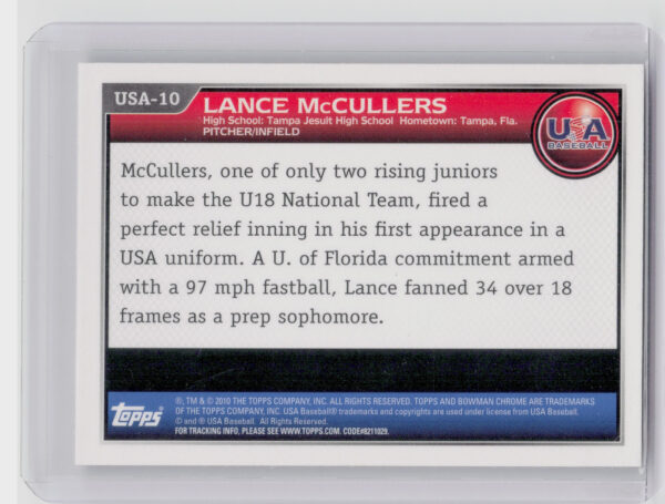 2010 Bowman Chrome Lance McCullers #USA-10 USA USA Stars - Image 3