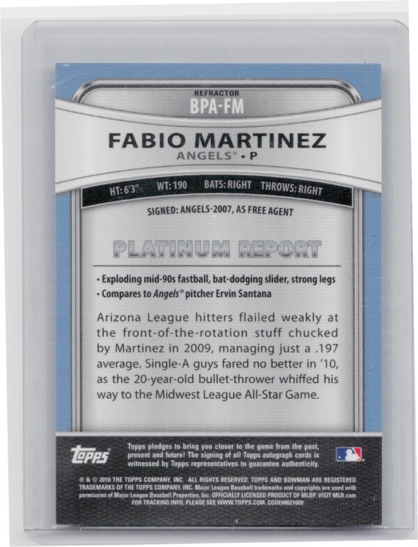 2010 Bowman Platinum Fabio Martinez AU #BPA-FM Angels Prospect Autographs Refrac - Image 3