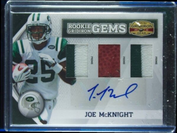 2010 Panini Gridiron Gear Joe McKnight AU SN20 MEM #283 Jets Rookie Gridiron Gem