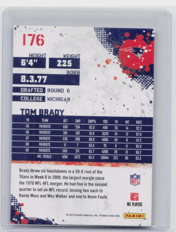 2010 Score Tom Brady #176 Patriots - Image 3
