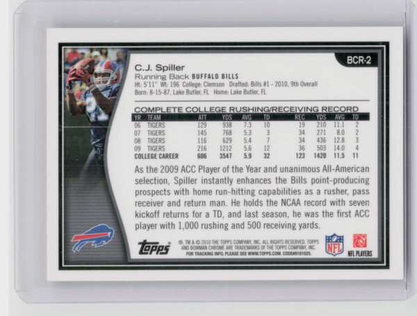 2010 Topps Chrome C.J. Spiller #BCR-2 Bills Bowman Chrome Rookies - Image 3