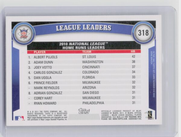 2011 Topps Albert Pujols / Adam Dunn / Joey Votto Diamond Anniversary #318 Reds - Image 3