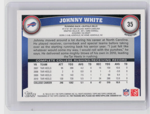 2011 Topps Chrome Johnny White Xfractors #35 Bills - Image 3