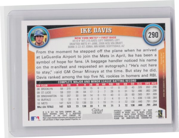 2011 Topps Ike Davis Black Border #290 Mets - Image 3