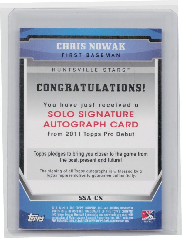 2011 Topps Pro Debut Chris Nowak AU #SSA-CN Stars Solo Signatures - Image 3