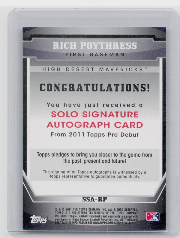 2011 Topps Pro Debut Rich Poythress AU #SSA-RP Mavericks Solo Signatures - Image 3