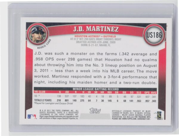2011 Topps Update J.D. Martinez RC #US186 Astros - Image 3