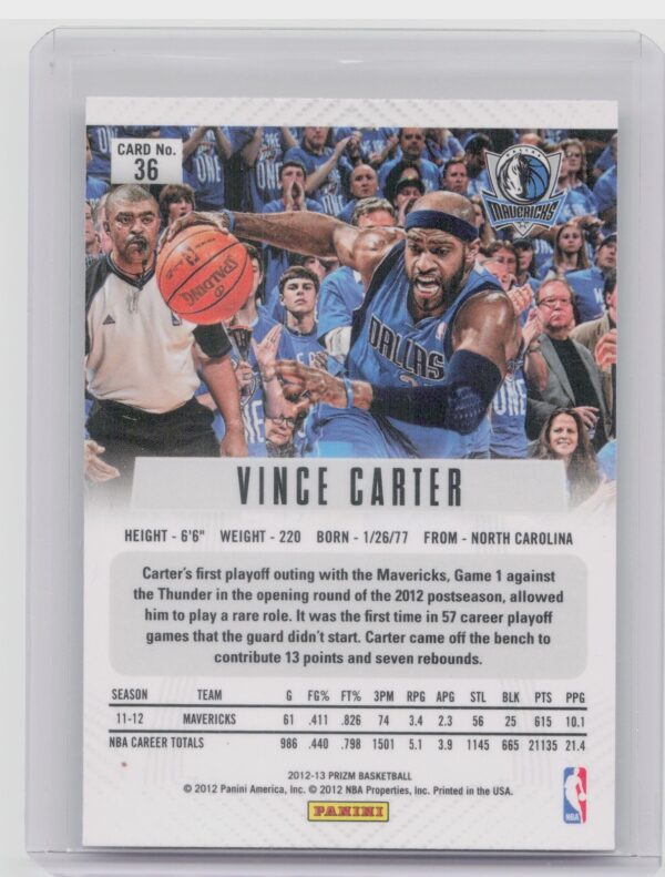 2012-13 Panini Prizm Vince Carter #36 Mavericks - Image 3