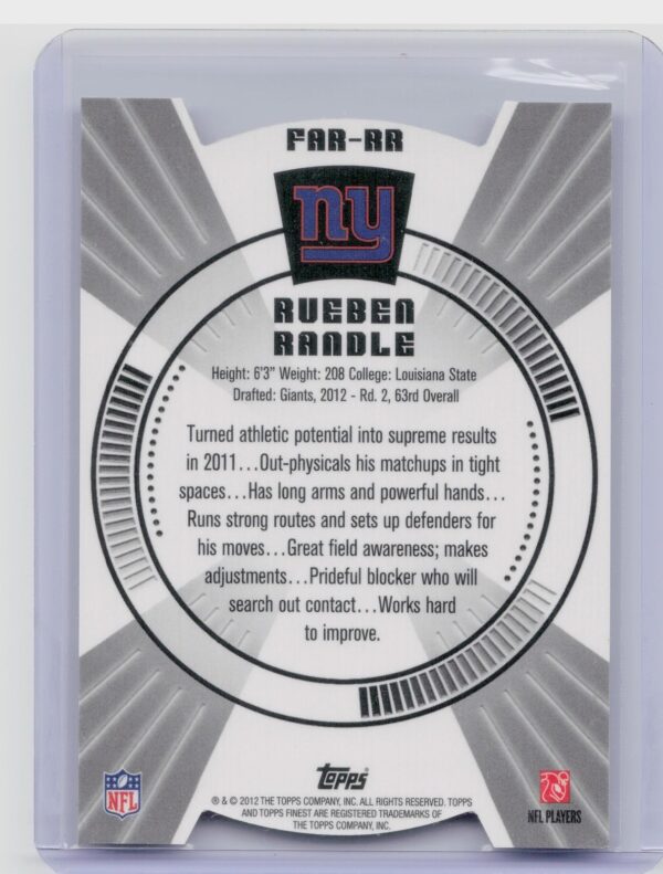 2012 Finest Rueben Randle #FAR-RR Giants Atomic Refractor Rookies - Image 3