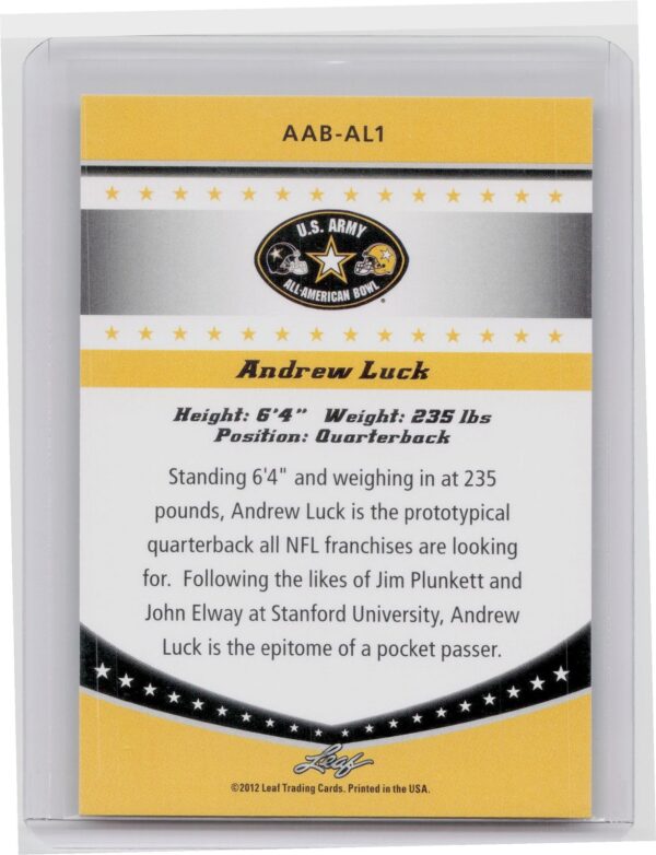 2012 Leaf U.S. Army Andrew Luck US Army All American Bowl #AAB-AL1 Stanford - Image 3