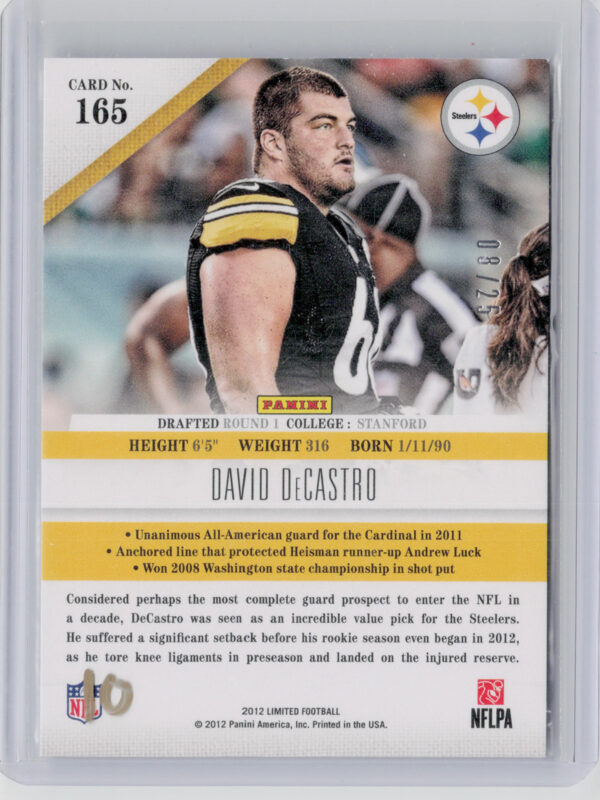 2012 Panini Limited David DeCastro Gold Spotlight #165 Steelers - Image 3